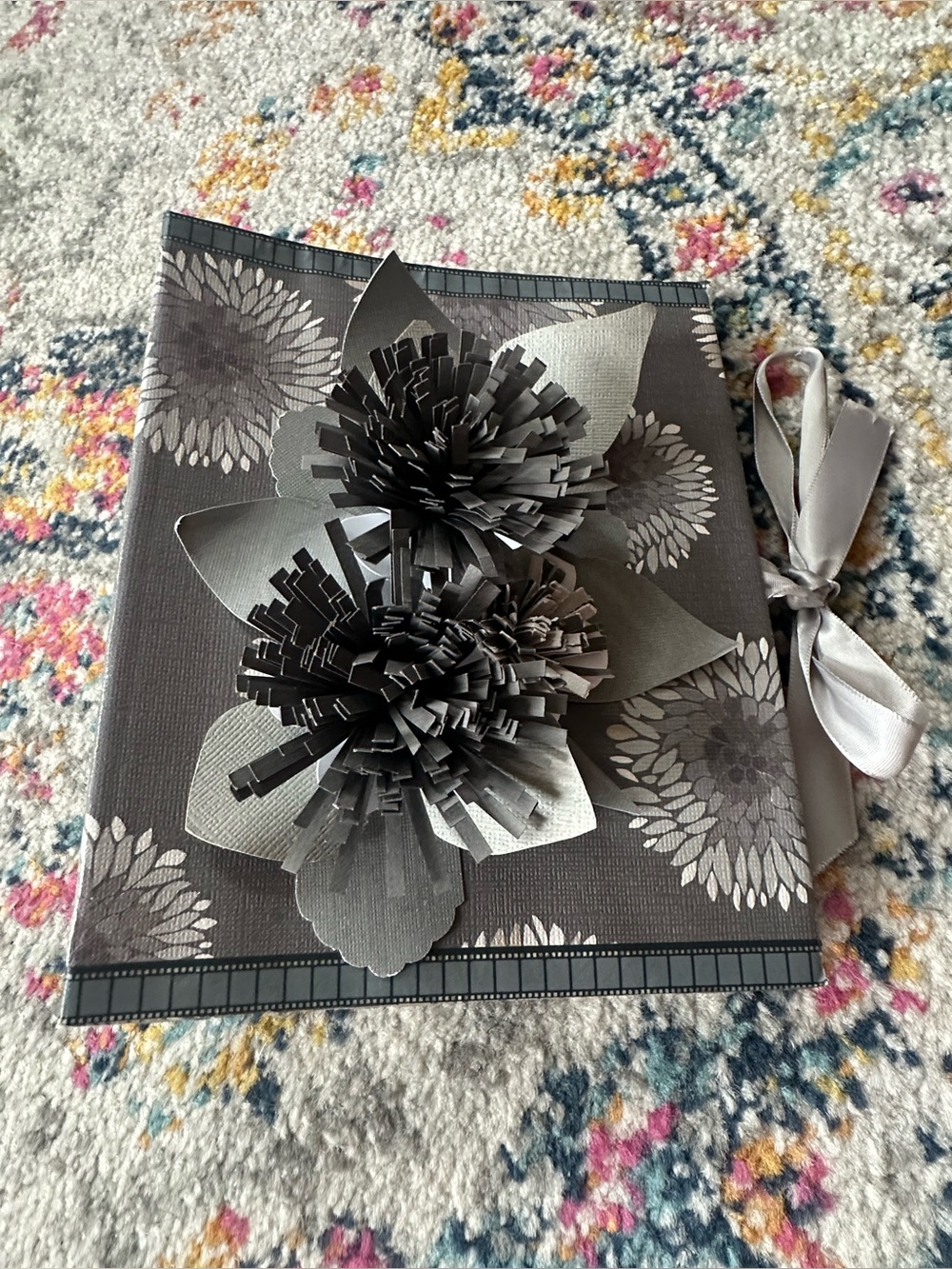 Elegant Gray Floral Keepsake Book with Ribbon Closure